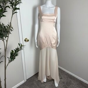 Commense Satin Formal Dress Evening Gown Mermaid Hem Sleeveless Party Dress‎ S